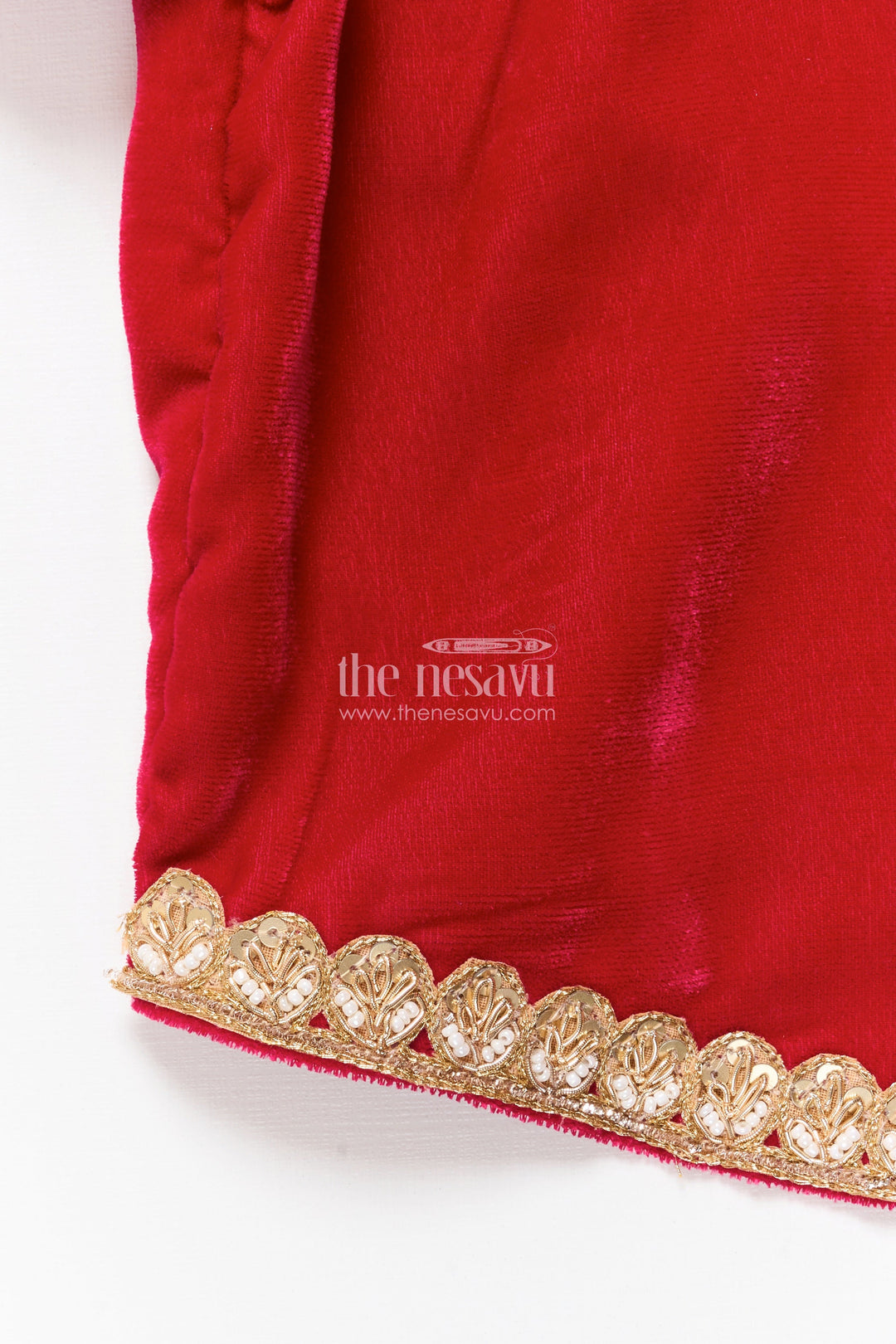 The Nesavu Pattu Pavadai Toddler Girl Pattu Pavadai for Weddings and Heritage Functions Nesavu Nesavu toddler girl pattu pavadai velvet yoke banarasi skirt wedding functions