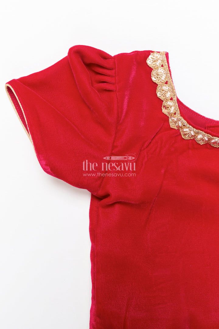 The Nesavu Pattu Pavadai Toddler Girl Pattu Pavadai for Weddings and Heritage Functions Nesavu Nesavu toddler girl pattu pavadai velvet yoke banarasi skirt wedding functions