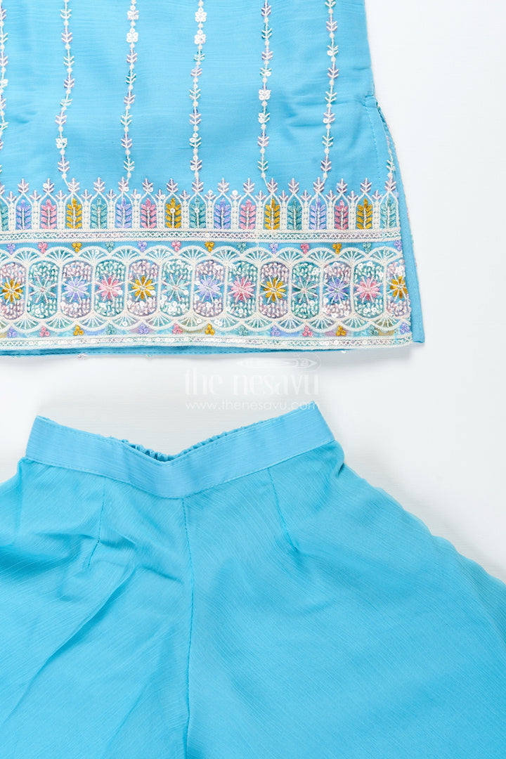 The Nesavu Girls Sharara / Plazo Set Toddler girl plazo set with mirror embroidery for traditional functions Nesavu Nesavu toddler girl sharara set mirror embroidery wide-leg plazo pants