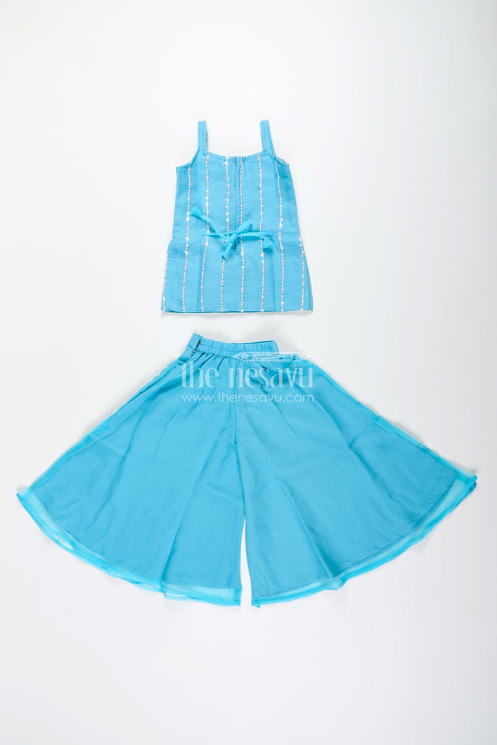 The Nesavu Girls Sharara / Plazo Set Toddler girl plazo set with mirror embroidery for traditional functions Nesavu Nesavu toddler girl sharara set mirror embroidery wide-leg plazo pants