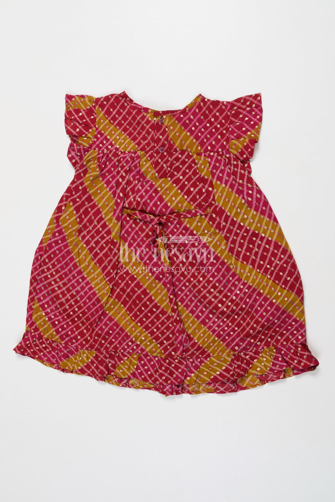 The Nesavu Girls Cotton Frock Toddler Girl Printed Modal Silk Frock for School Functions and Temple Wear Nesavu Nesavu toddler girl frock in modal silk with festive digital print for cultural events