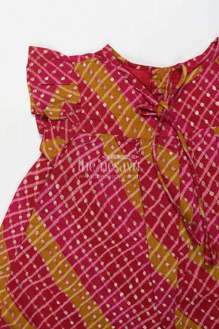 The Nesavu Girls Cotton Frock Toddler Girl Printed Modal Silk Frock for School Functions and Temple Wear Nesavu Nesavu toddler girl frock in modal silk with festive digital print for cultural events