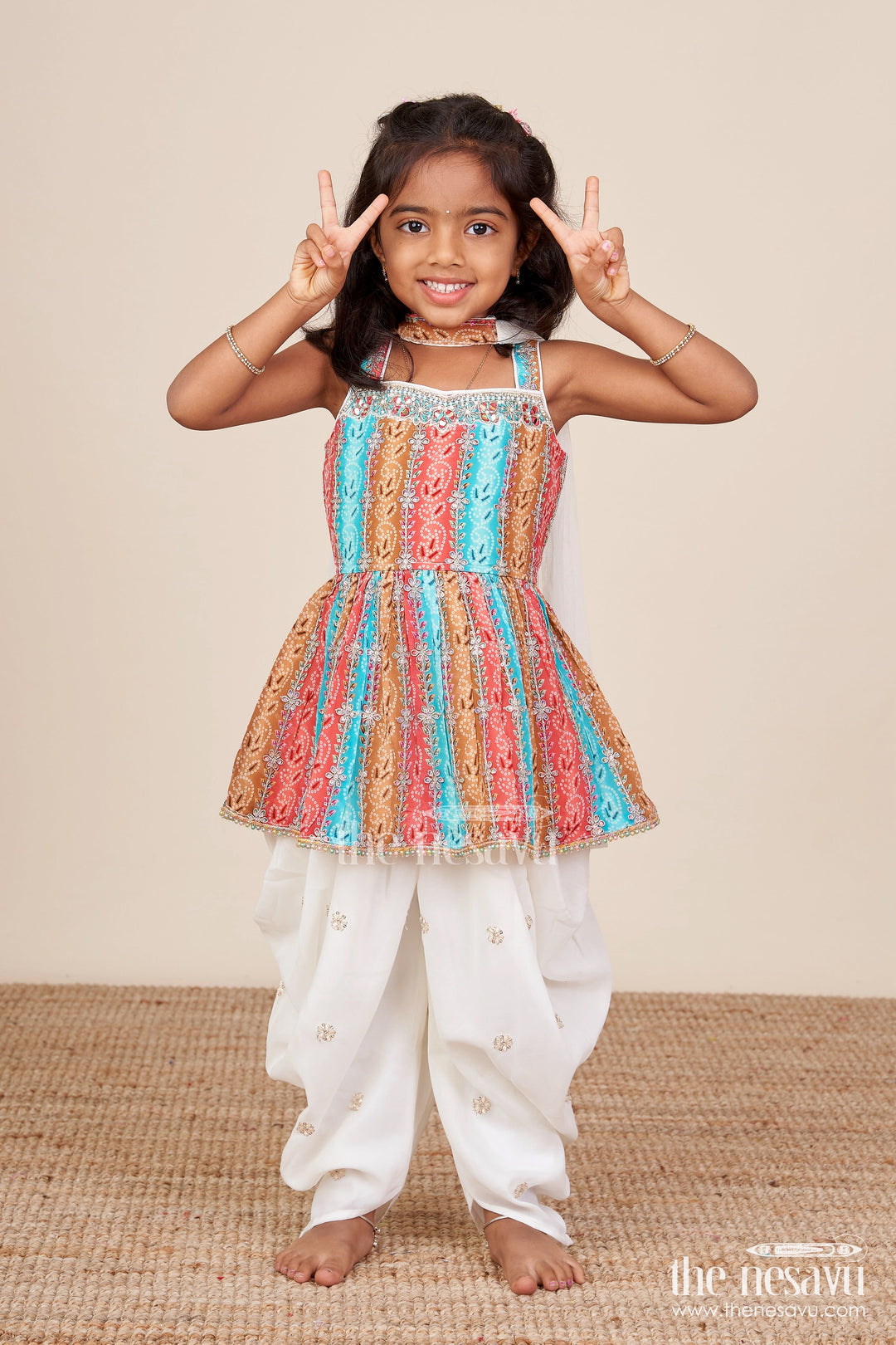 The Nesavu Girls Dothi Sets Toddler Girl Sharara Set for Birthday Celebrations and Festive Events Nesavu 18 (2Y) / Multicolor GPS865A-18 Nesavu toddler girl sharara set digital print embroidered tulip pants festive wear