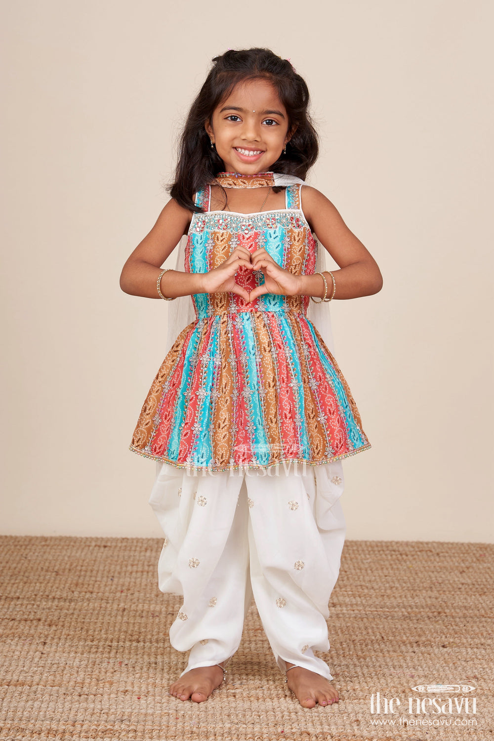 The Nesavu Girls Dothi Sets Toddler Girl Sharara Set for Birthday Celebrations and Festive Events Nesavu Nesavu toddler girl sharara set digital print embroidered tulip pants festive wear