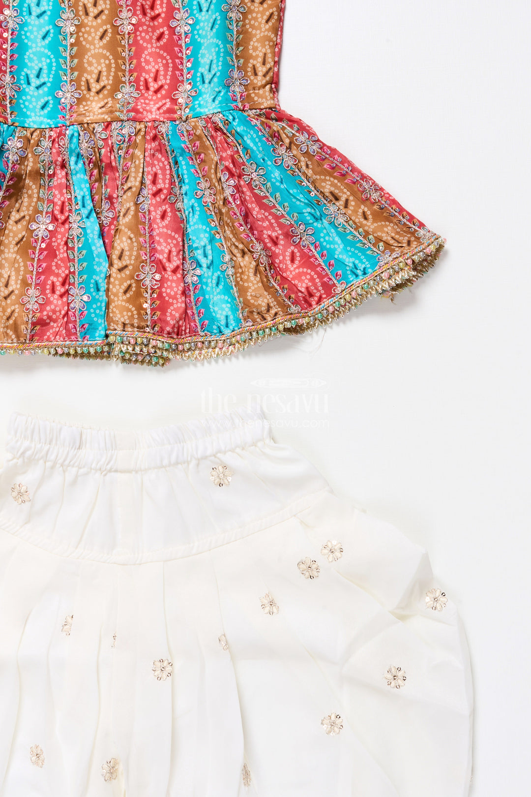 The Nesavu Girls Dothi Sets Toddler Girl Sharara Set for Birthday Celebrations and Festive Events Nesavu Nesavu toddler girl sharara set digital print embroidered tulip pants festive wear