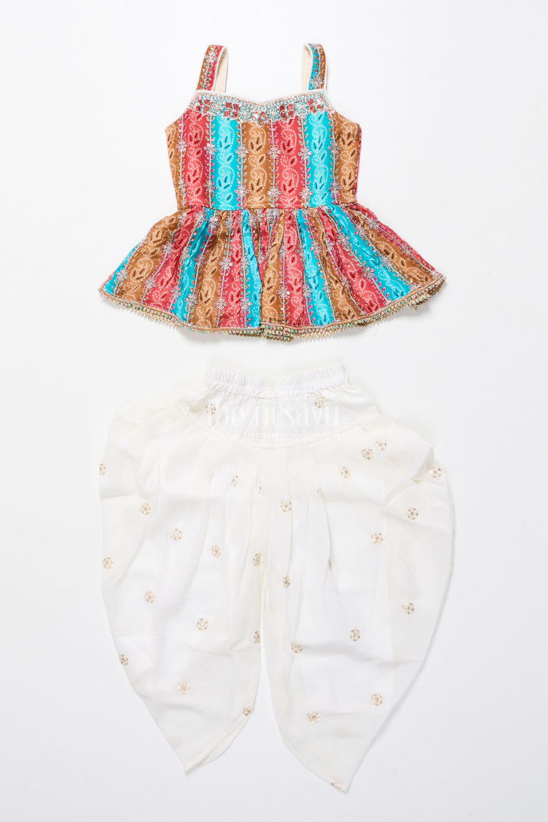 The Nesavu Girls Dothi Sets Toddler Girl Sharara Set for Birthday Celebrations and Festive Events Nesavu Nesavu toddler girl sharara set digital print embroidered tulip pants festive wear