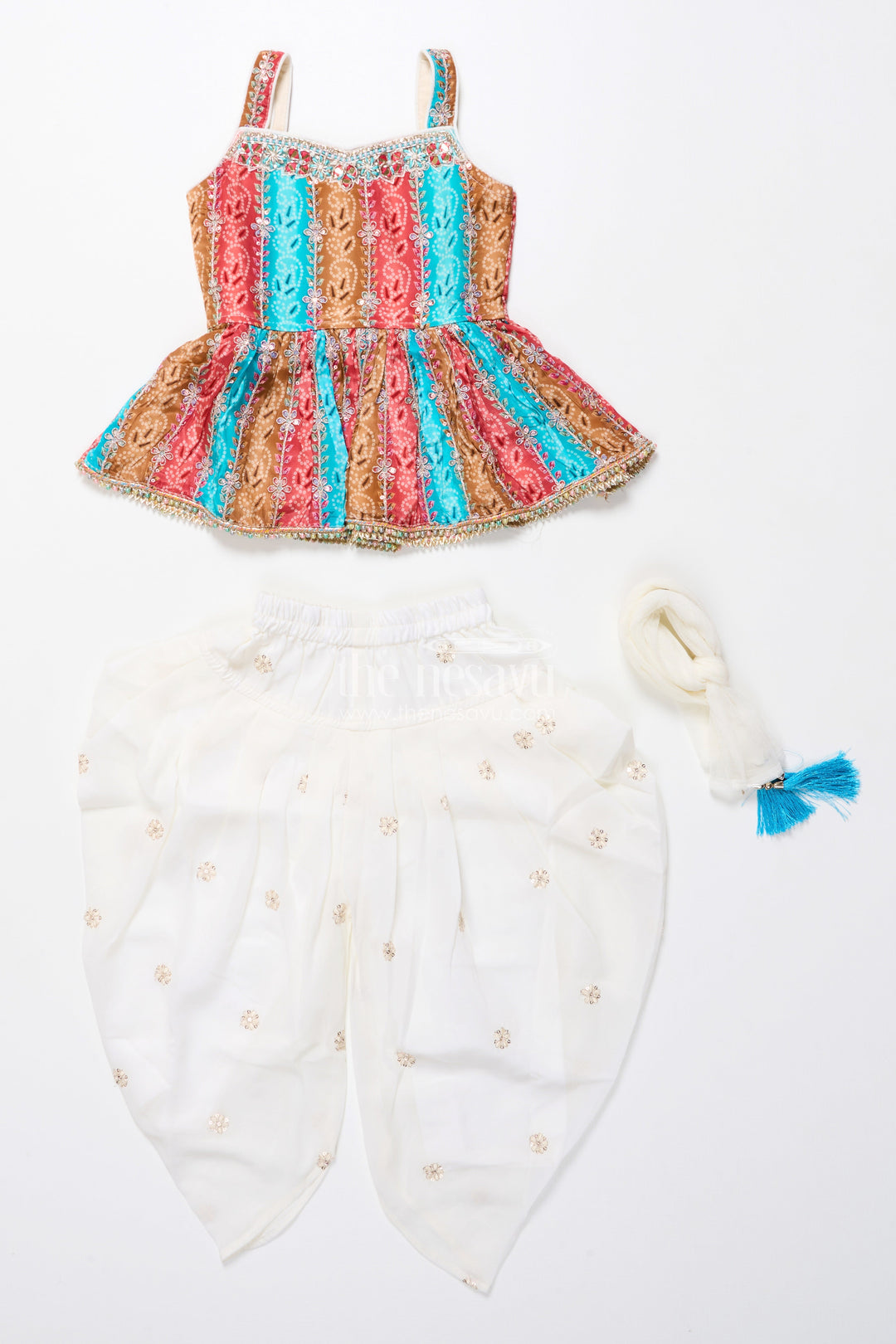 The Nesavu Girls Dothi Sets Toddler Girl Sharara Set for Birthday Celebrations and Festive Events Nesavu Nesavu toddler girl sharara set digital print embroidered tulip pants festive wear