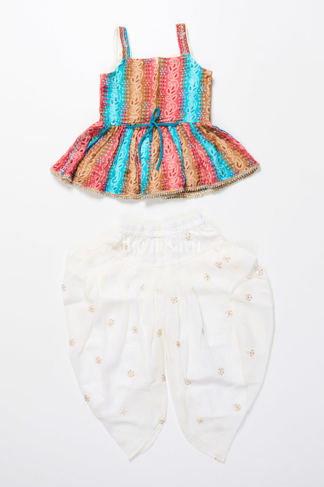 The Nesavu Girls Dothi Sets Toddler Girl Sharara Set for Birthday Celebrations and Festive Events Nesavu Nesavu toddler girl sharara set digital print embroidered tulip pants festive wear