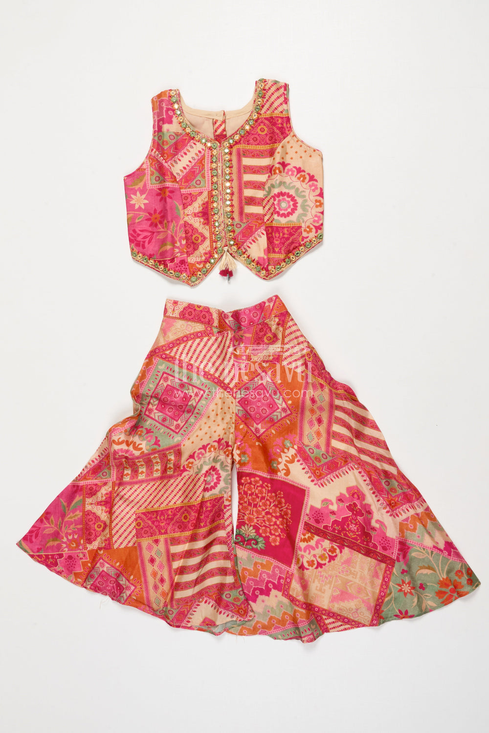 The Nesavu Girls Sharara / Plazo Set Toddler Girl Sharara Set for Ethnic Celebrations and Events Nesavu 18 (2Y) / Brown GPS764A-18 Nesavu toddler girl sharara set muslin silk weddings cultural festivities