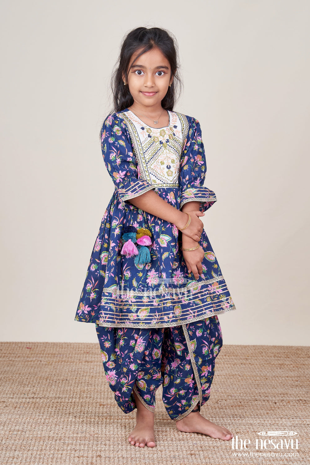 The Nesavu Girls Dothi Sets Toddler Girl Sharara Set for Ethnic Events and School Functions Nesavu Nesavu toddler girl sharara set cotton block print ethnic functions