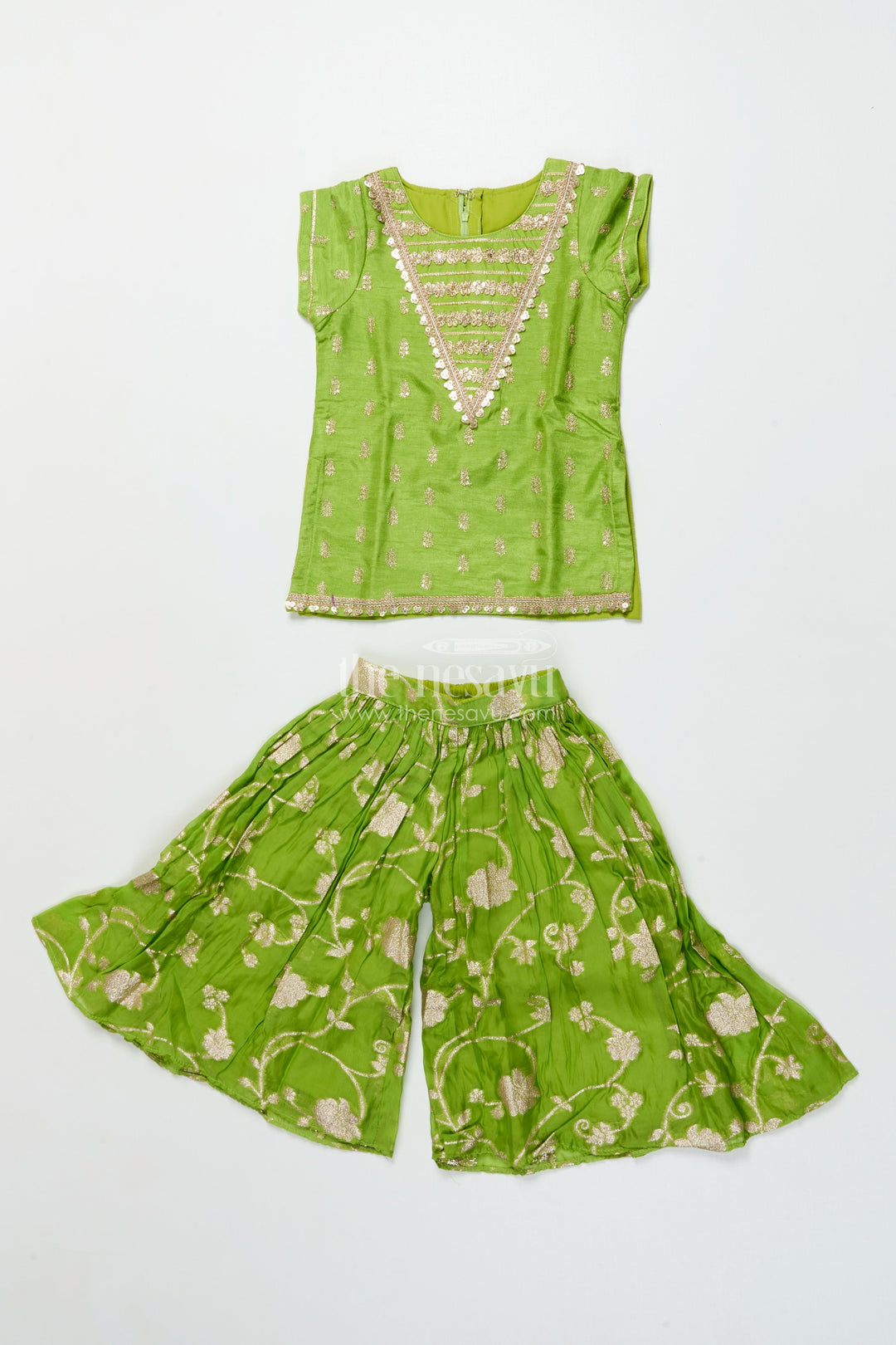 The Nesavu Girls Sharara / Plazo Set Toddler Girl Sharara Set for Weddings and Festive Occasions Nesavu 16 (1Y) / Green GPS791B-16 Nesavu toddler girl sharara set viscose silk weddings festive functions