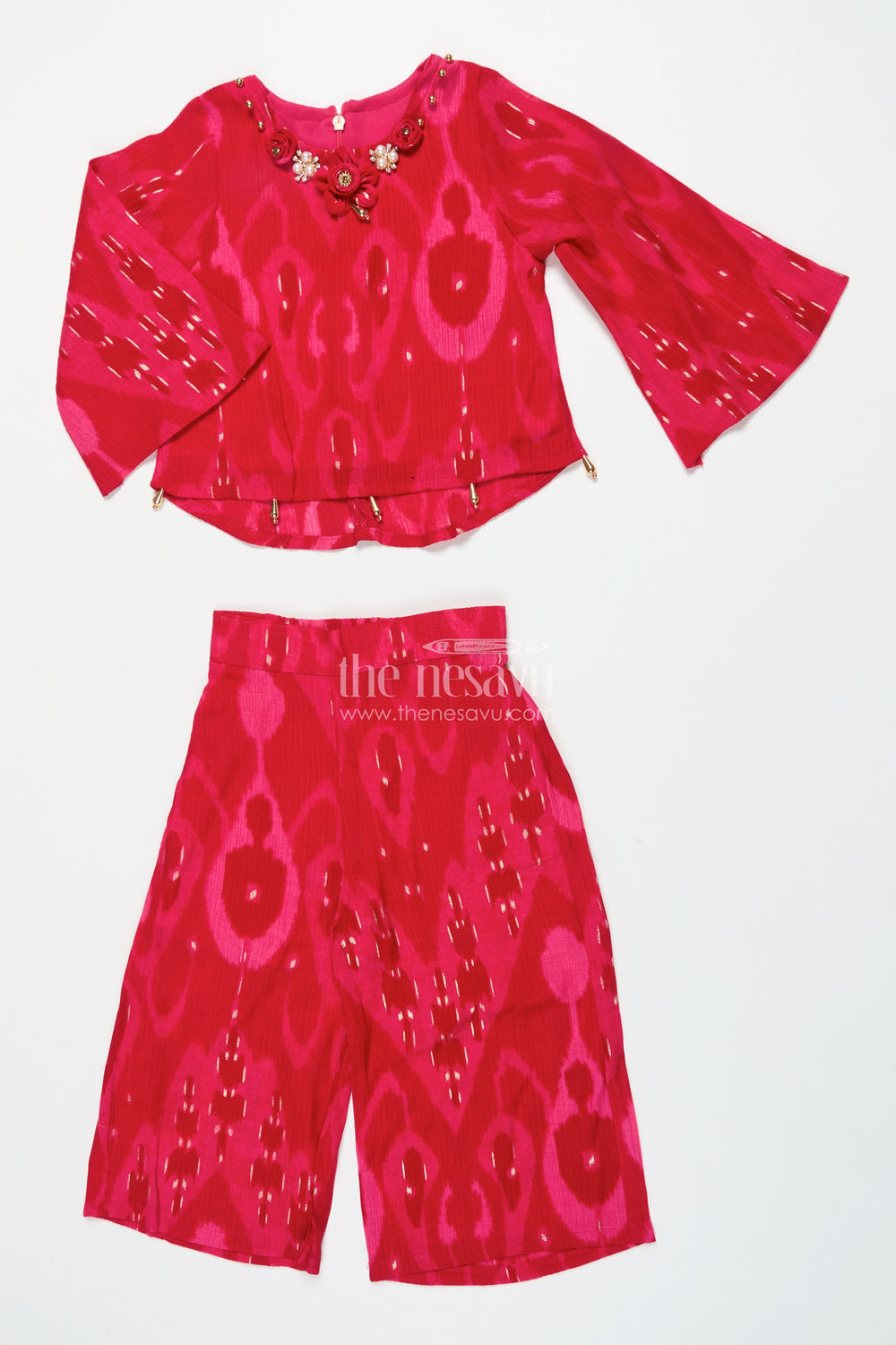 The Nesavu Girls Co-Ord Sets Toddler Girl Sharara Set In Pink Georgette for Festive Celebrations Nesavu 18 (2Y) / Pink GPS890A-18 Nesavu pink georgette sharara set toddler girls digital print  perfect festive party wear