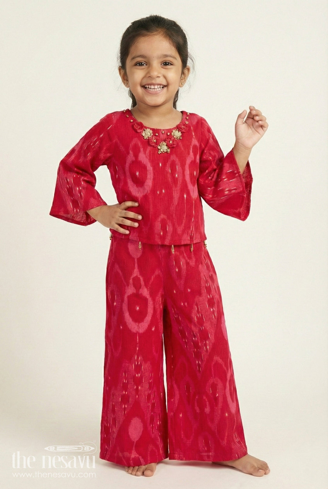 The Nesavu Girls Co-Ord Sets Toddler Girl Sharara Set In Pink Georgette for Festive Celebrations Nesavu 18 (2Y) / Pink GPS890A-18 Nesavu pink georgette sharara set toddler girls digital print  perfect festive party wear