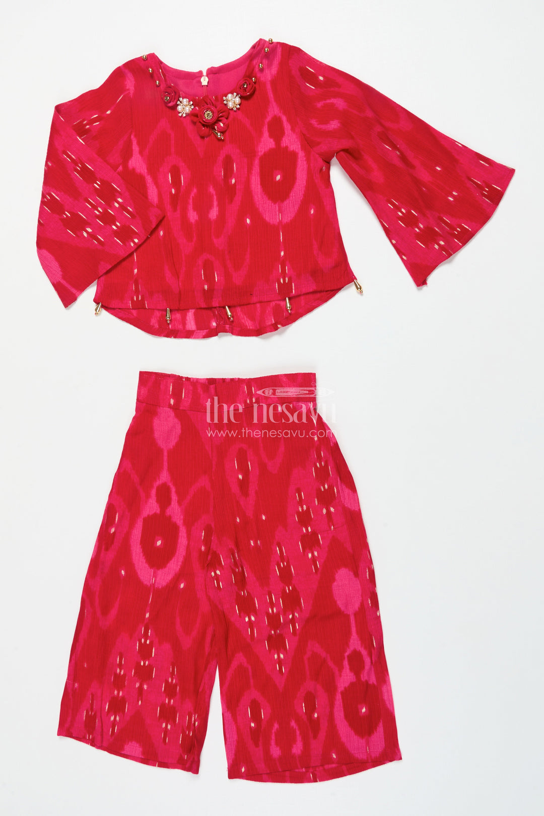 The Nesavu Girls Co-Ord Sets Toddler Girl Sharara Set In Pink Georgette for Festive Celebrations Nesavu Nesavu pink georgette sharara set toddler girls digital print  perfect festive party wear