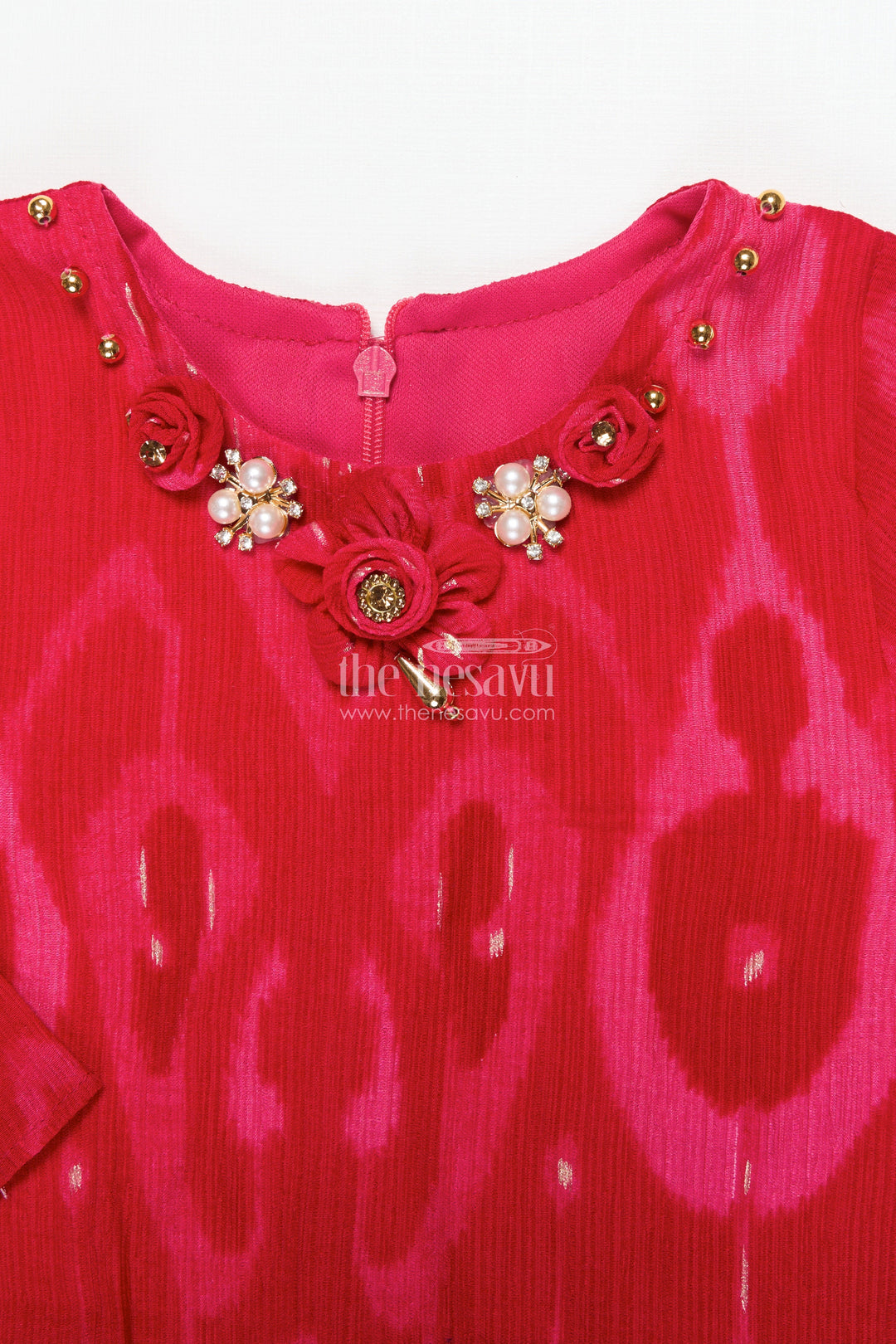The Nesavu Girls Co-Ord Sets Toddler Girl Sharara Set In Pink Georgette for Festive Celebrations Nesavu Nesavu pink georgette sharara set toddler girls digital print  perfect festive party wear