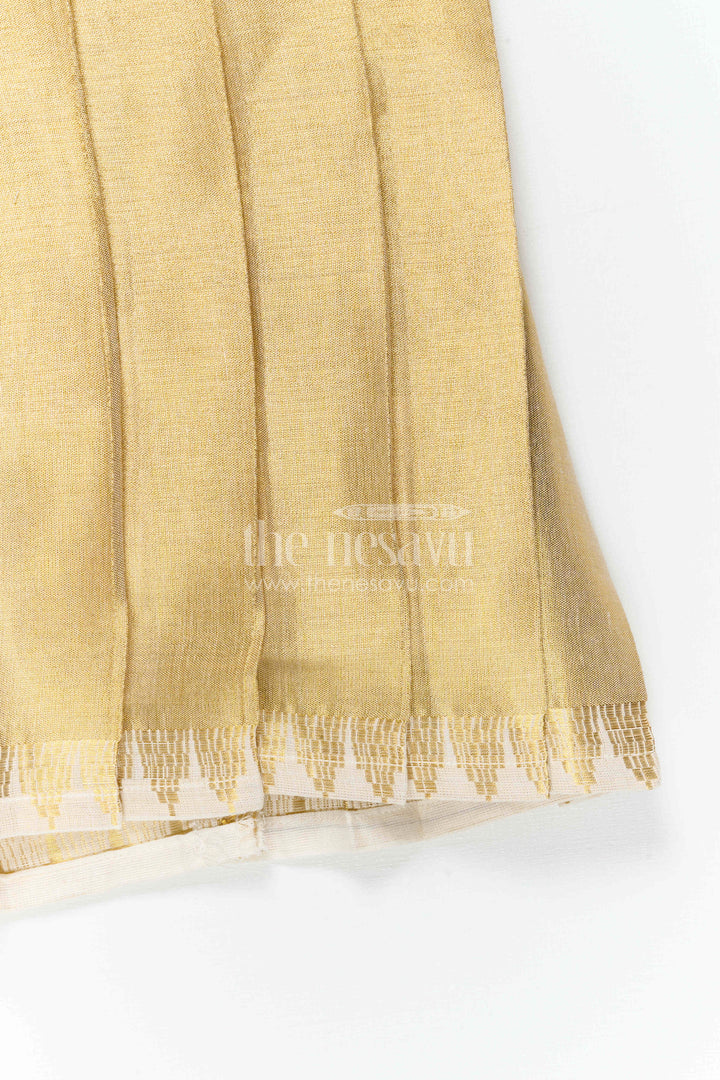 The Nesavu Tie-up Frock Toddler Girl Shimmer Frock for Festive Family Outings Nesavu 16 (1Y) / Gold / Tissue T435A-16 Nesavu Toddler Girl Tissue Silk Shimmer Frock With Tie Up Straps For Festive Occasions