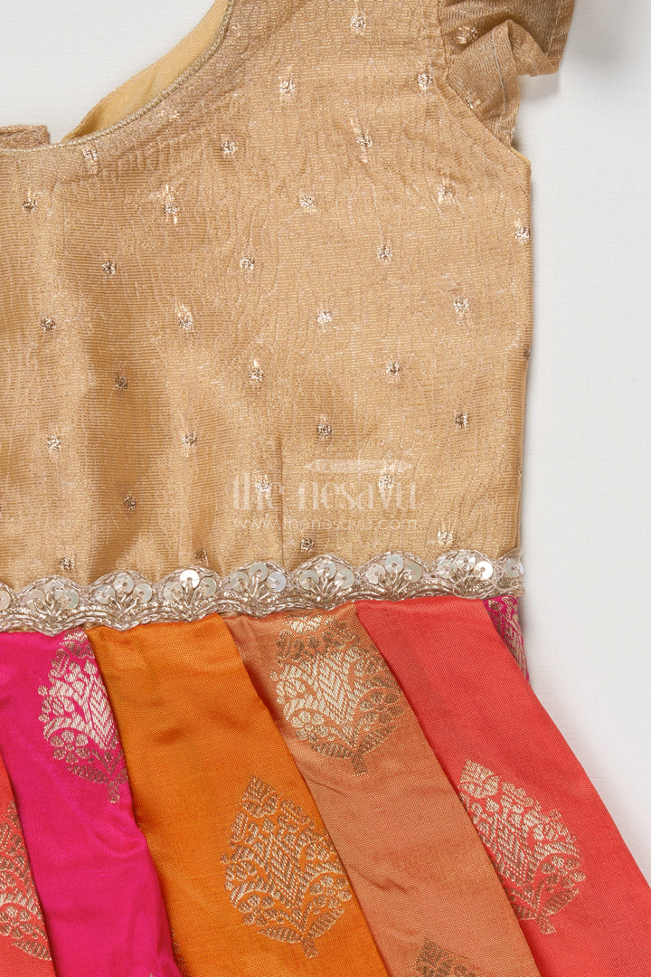 The Nesavu Silk Frock Toddler Girl Silk Frock for Poojas and Festive Dressing Nesavu 16 (1Y) / Gold SF1091B-16 Nesavu toddler girl silk frock with zari woven banaras fabric for poojas and festive functions