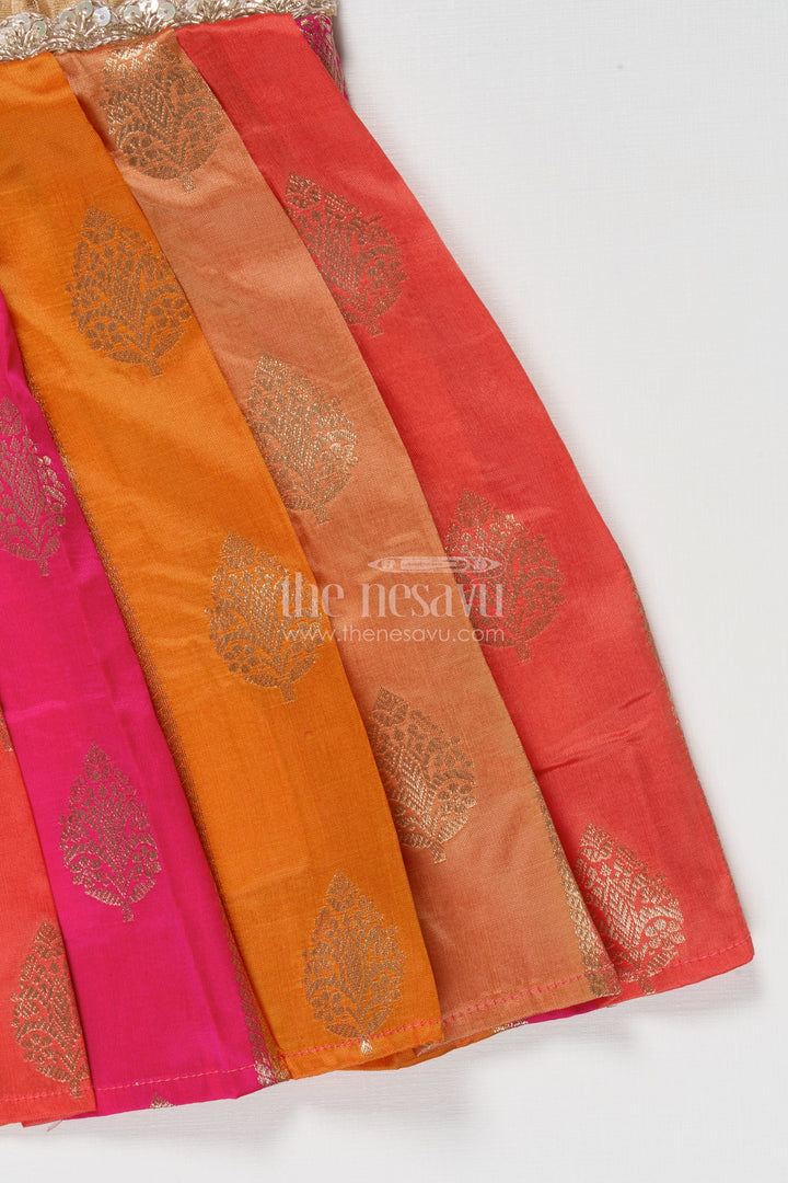 The Nesavu Silk Frock Toddler Girl Silk Frock for Poojas and Festive Dressing Nesavu 16 (1Y) / Gold SF1091B-16 Nesavu toddler girl silk frock with zari woven banaras fabric for poojas and festive functions