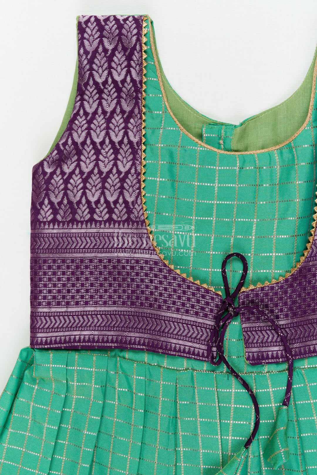 The Nesavu Girls Kanchi Silk Frock Toddler Girl Silk Frock with Bridal Saree Style for Weddings and Festivals Nesavu Nesavu toddler girl silk frock with Dharmavaram bridal saree inspired zari border design