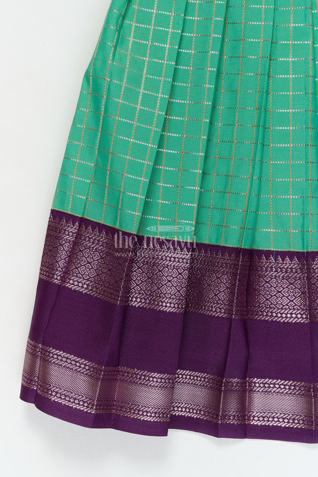 The Nesavu Girls Kanchi Silk Frock Toddler Girl Silk Frock with Bridal Saree Style for Weddings and Festivals Nesavu Nesavu toddler girl silk frock with Dharmavaram bridal saree inspired zari border design