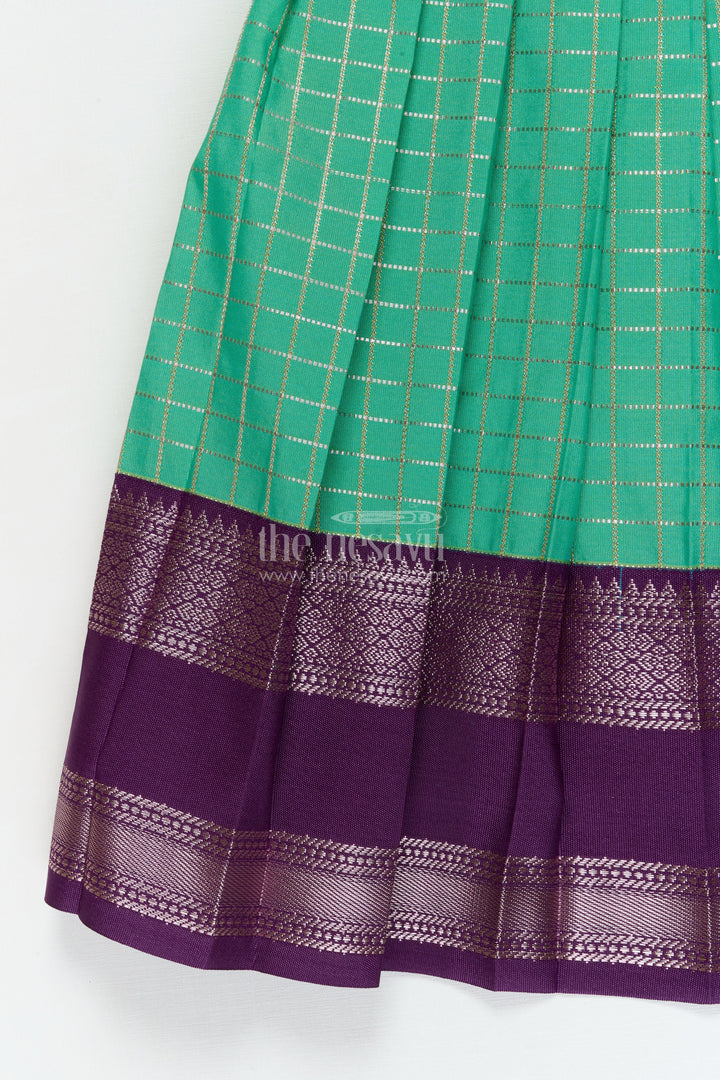 The Nesavu Girls Kanchi Silk Frock Toddler Girl Silk Frock with Bridal Saree Style for Weddings and Festivals Nesavu Nesavu toddler girl silk frock with Dharmavaram bridal saree inspired zari border design