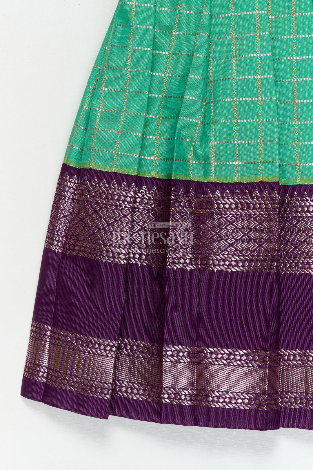 The Nesavu Girls Kanchi Silk Frock Toddler Girl Silk Frock with Bridal Saree Style for Weddings and Festivals Nesavu Nesavu toddler girl silk frock with Dharmavaram bridal saree inspired zari border design