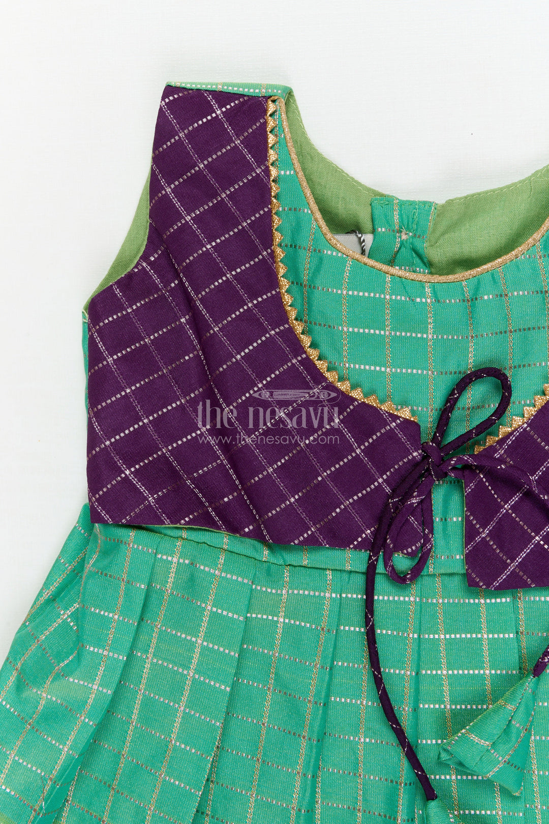 The Nesavu Girls Kanchi Silk Frock Toddler Girl Silk Frock with Bridal Saree Style for Weddings and Festivals Nesavu Nesavu toddler girl silk frock with Dharmavaram bridal saree inspired zari border design