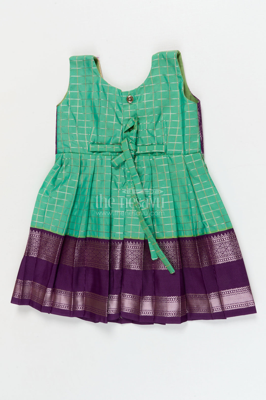 The Nesavu Girls Kanchi Silk Frock Toddler Girl Silk Frock with Bridal Saree Style for Weddings and Festivals Nesavu Nesavu toddler girl silk frock with Dharmavaram bridal saree inspired zari border design