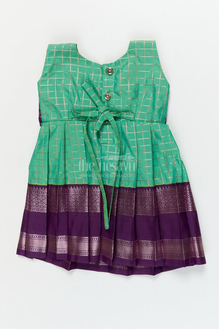 The Nesavu Girls Kanchi Silk Frock Toddler Girl Silk Frock with Bridal Saree Style for Weddings and Festivals Nesavu Nesavu toddler girl silk frock with Dharmavaram bridal saree inspired zari border design