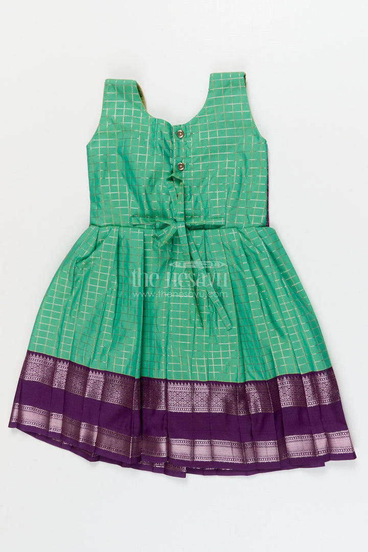 The Nesavu Girls Kanchi Silk Frock Toddler Girl Silk Frock with Bridal Saree Style for Weddings and Festivals Nesavu Nesavu toddler girl silk frock with Dharmavaram bridal saree inspired zari border design