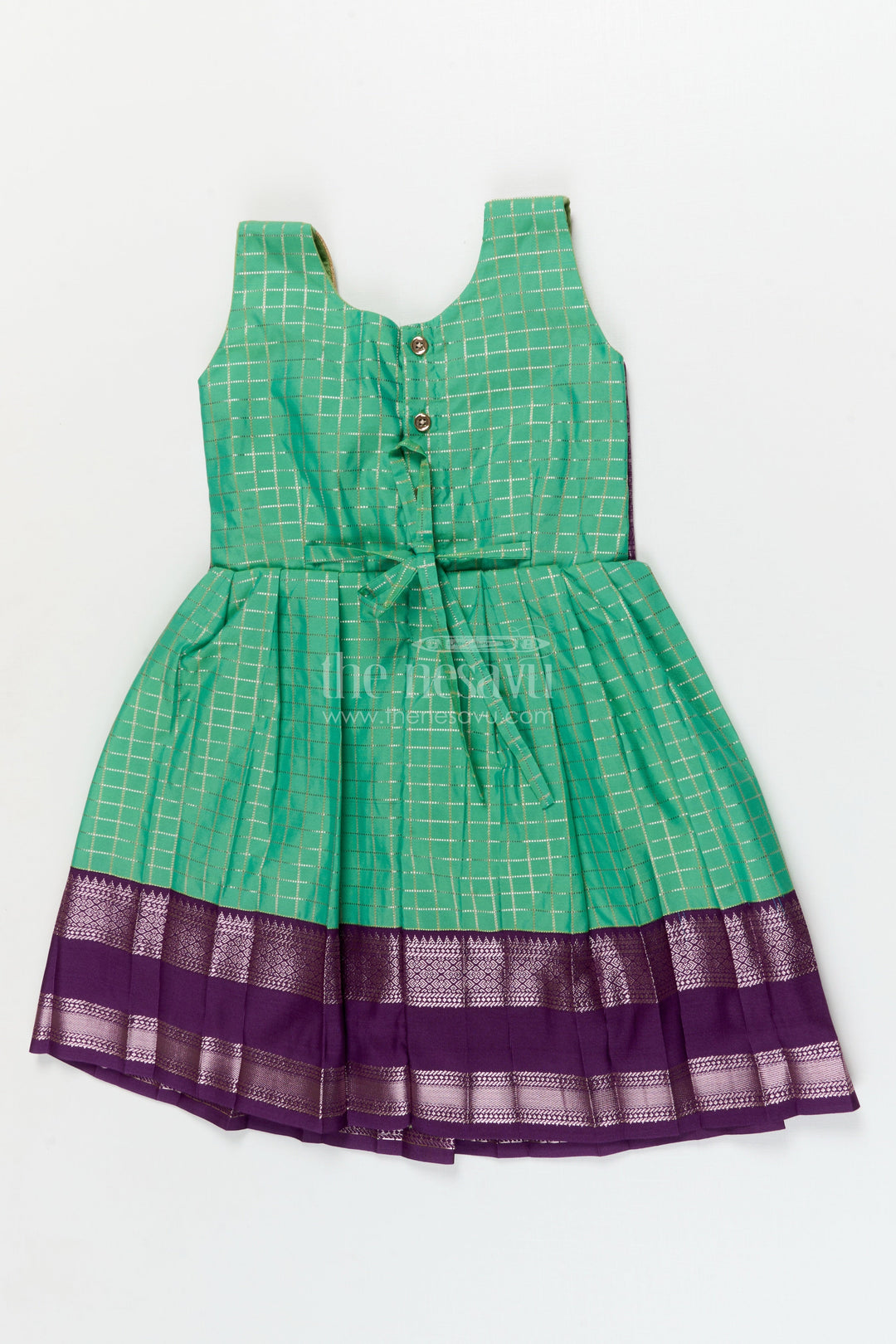 The Nesavu Girls Kanchi Silk Frock Toddler Girl Silk Frock with Bridal Saree Style for Weddings and Festivals Nesavu Nesavu toddler girl silk frock with Dharmavaram bridal saree inspired zari border design