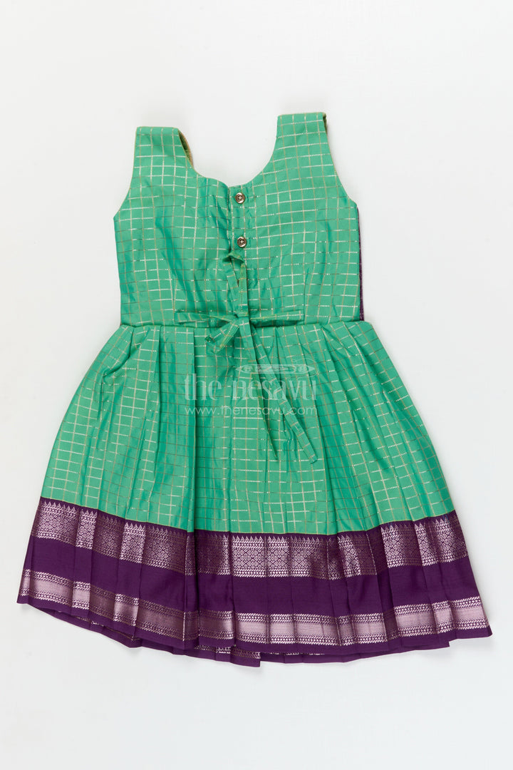 The Nesavu Girls Kanchi Silk Frock Toddler Girl Silk Frock with Bridal Saree Style for Weddings and Festivals Nesavu Nesavu toddler girl silk frock with Dharmavaram bridal saree inspired zari border design