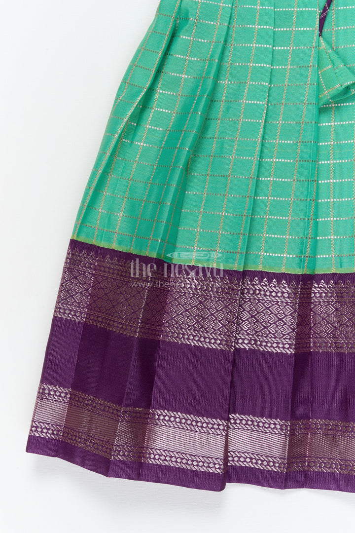 The Nesavu Girls Kanchi Silk Frock Toddler Girl Silk Frock with Bridal Saree Style for Weddings and Festivals Nesavu Nesavu toddler girl silk frock with Dharmavaram bridal saree inspired zari border design