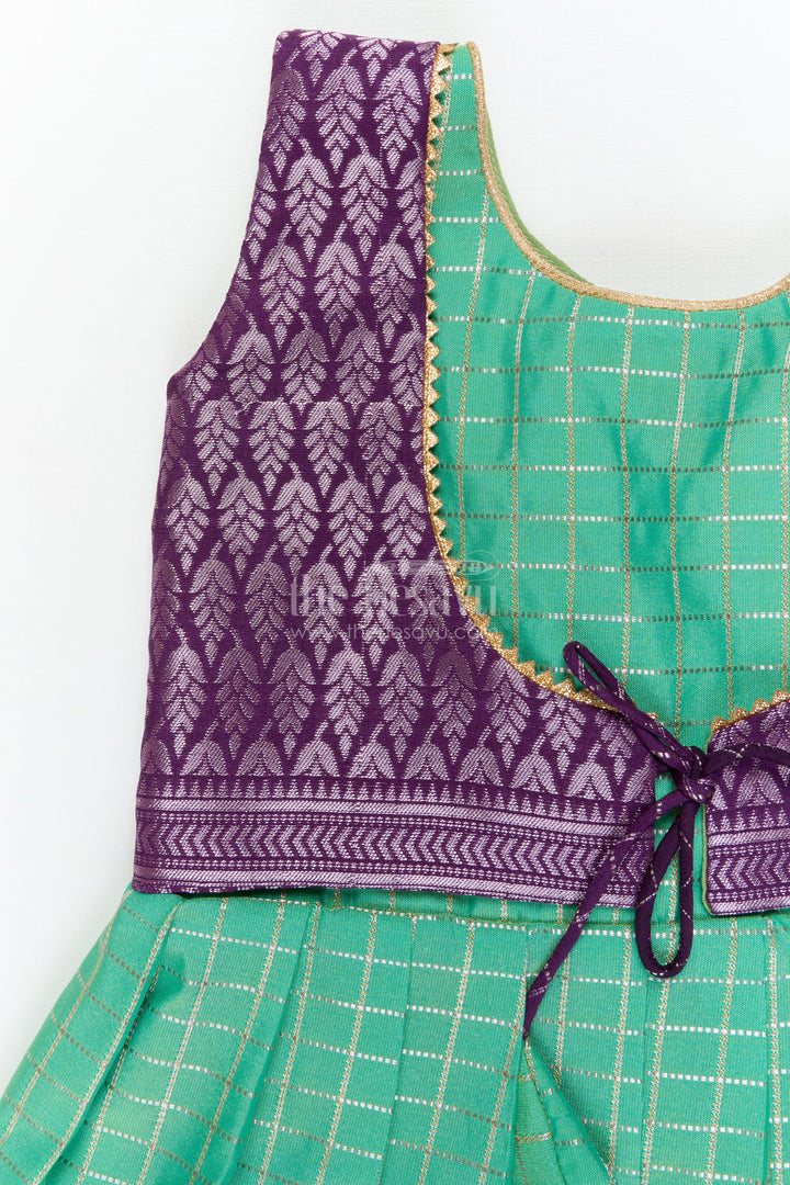 The Nesavu Girls Kanchi Silk Frock Toddler Girl Silk Frock with Bridal Saree Style for Weddings and Festivals Nesavu Nesavu toddler girl silk frock with Dharmavaram bridal saree inspired zari border design