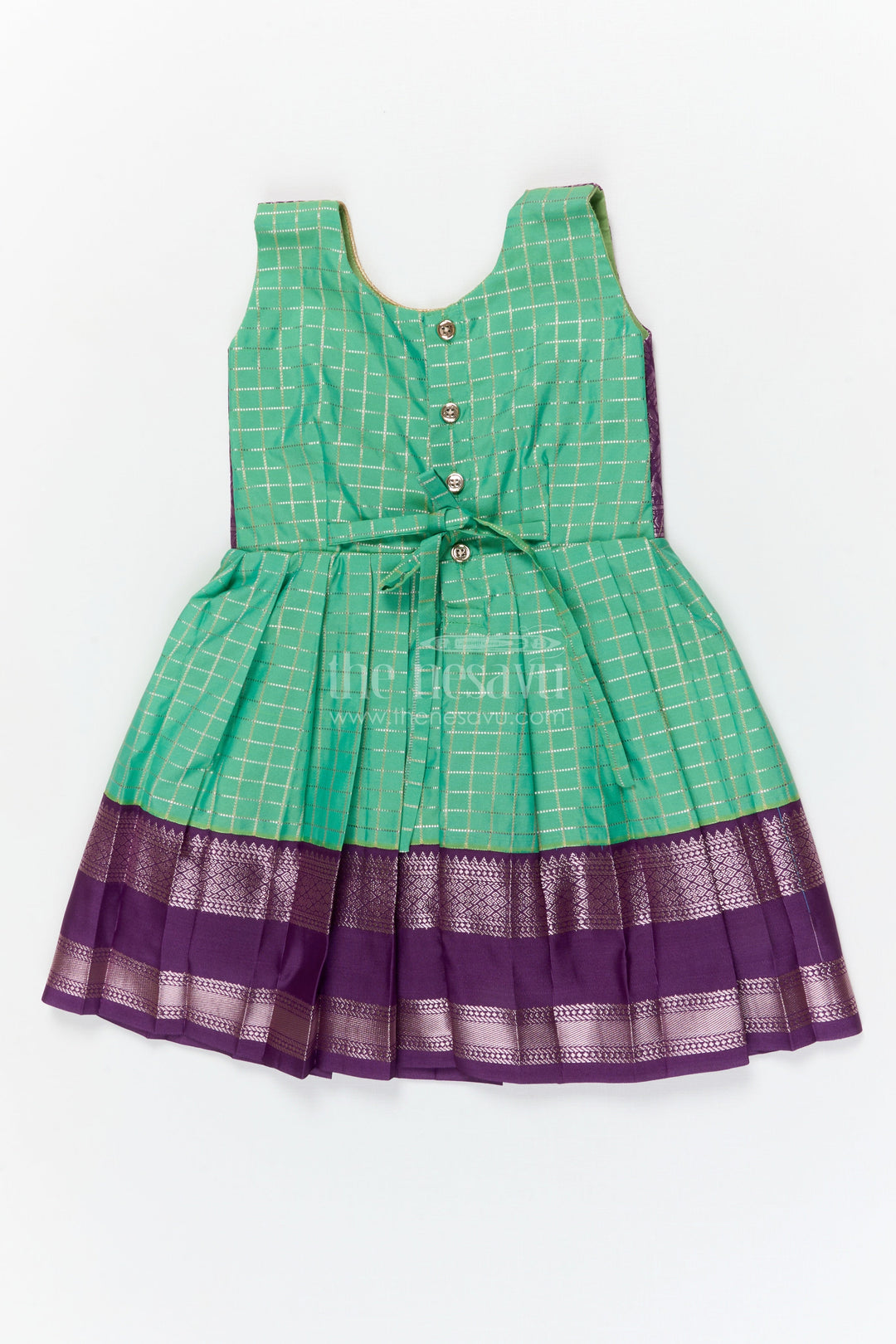 The Nesavu Girls Kanchi Silk Frock Toddler Girl Silk Frock with Bridal Saree Style for Weddings and Festivals Nesavu Nesavu toddler girl silk frock with Dharmavaram bridal saree inspired zari border design