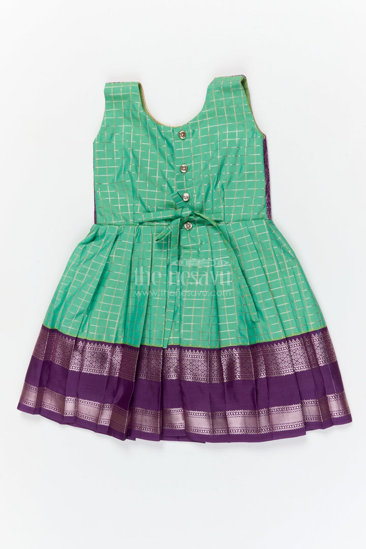 The Nesavu Girls Kanchi Silk Frock Toddler Girl Silk Frock with Bridal Saree Style for Weddings and Festivals Nesavu Nesavu toddler girl silk frock with Dharmavaram bridal saree inspired zari border design