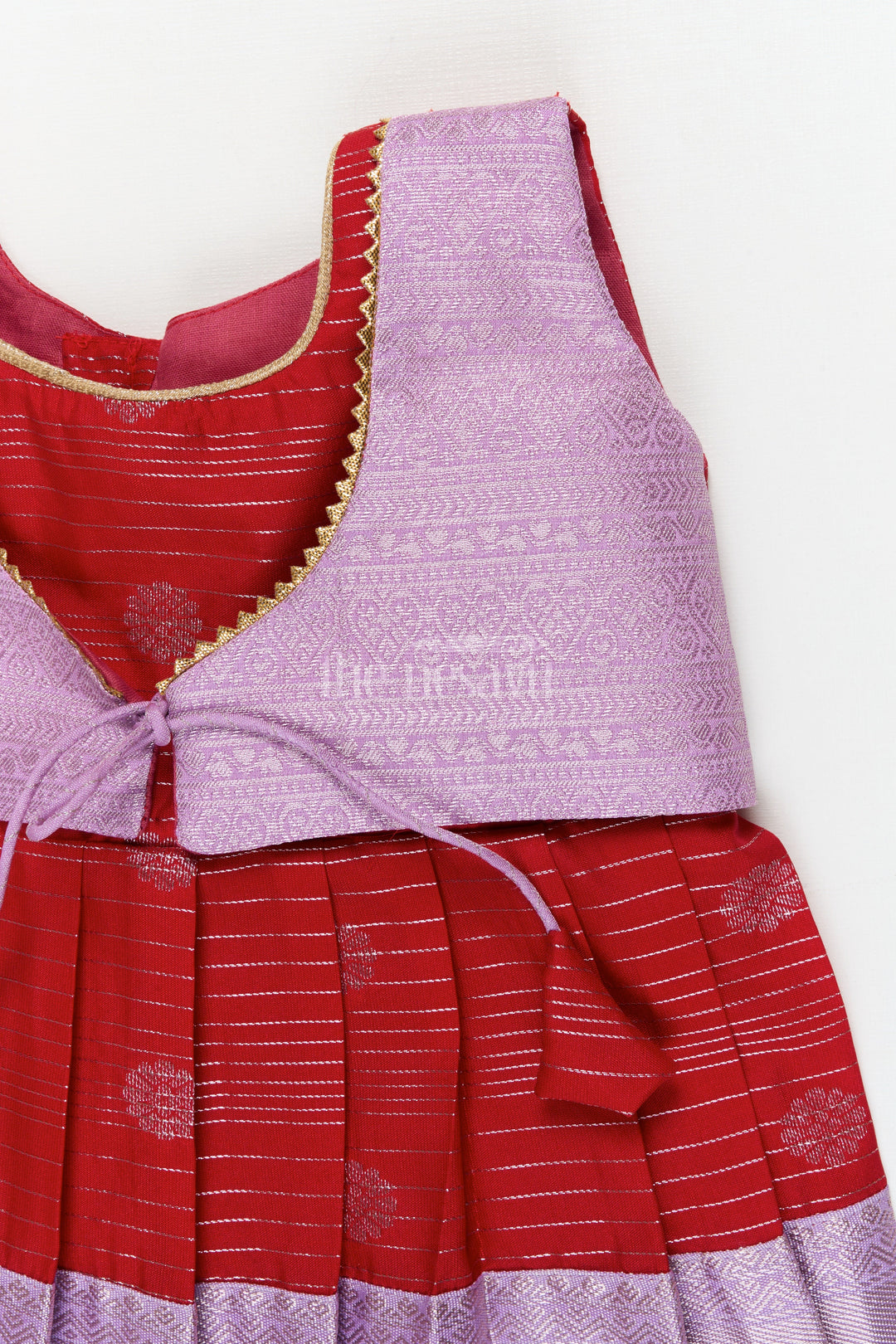 The Nesavu Girls Kanchi Silk Frock Toddler Girl Silk Frock with Dharmavaram Saree Inspired Design for Weddings and Rituals Nesavu Nesavu toddler girl silk frock with Dharmavaram saree style zari borders for weddings and temple visits