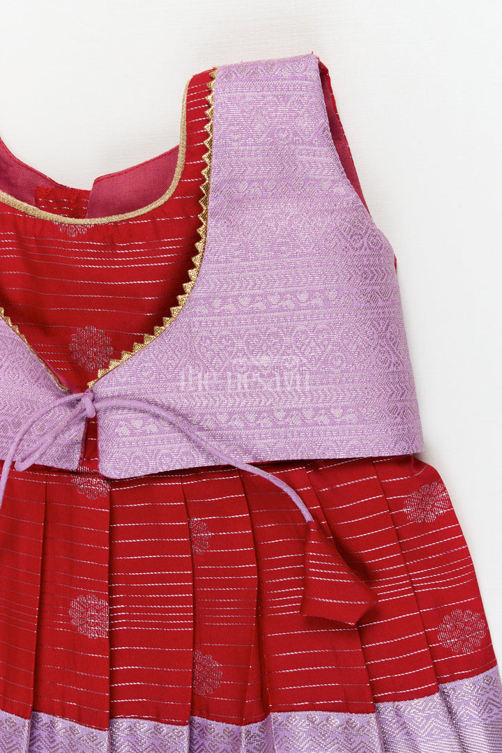 The Nesavu Girls Kanchi Silk Frock Toddler Girl Silk Frock with Dharmavaram Saree Inspired Design for Weddings and Rituals Nesavu Nesavu toddler girl silk frock with Dharmavaram saree style zari borders for weddings and temple visits