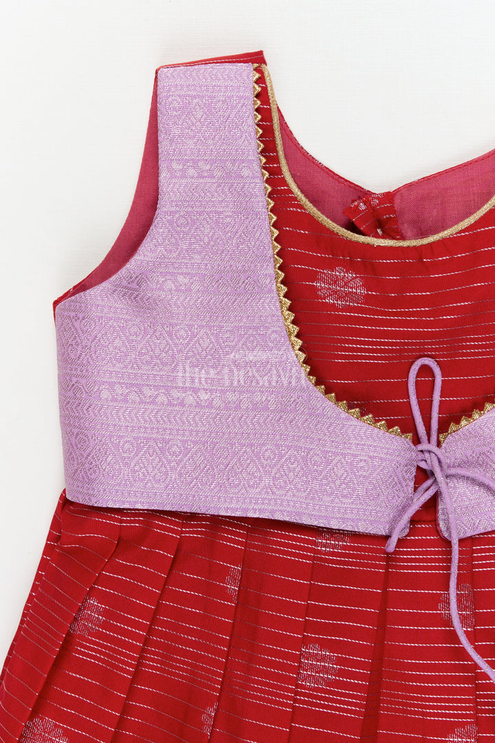 The Nesavu Girls Kanchi Silk Frock Toddler Girl Silk Frock with Dharmavaram Saree Inspired Design for Weddings and Rituals Nesavu Nesavu toddler girl silk frock with Dharmavaram saree style zari borders for weddings and temple visits