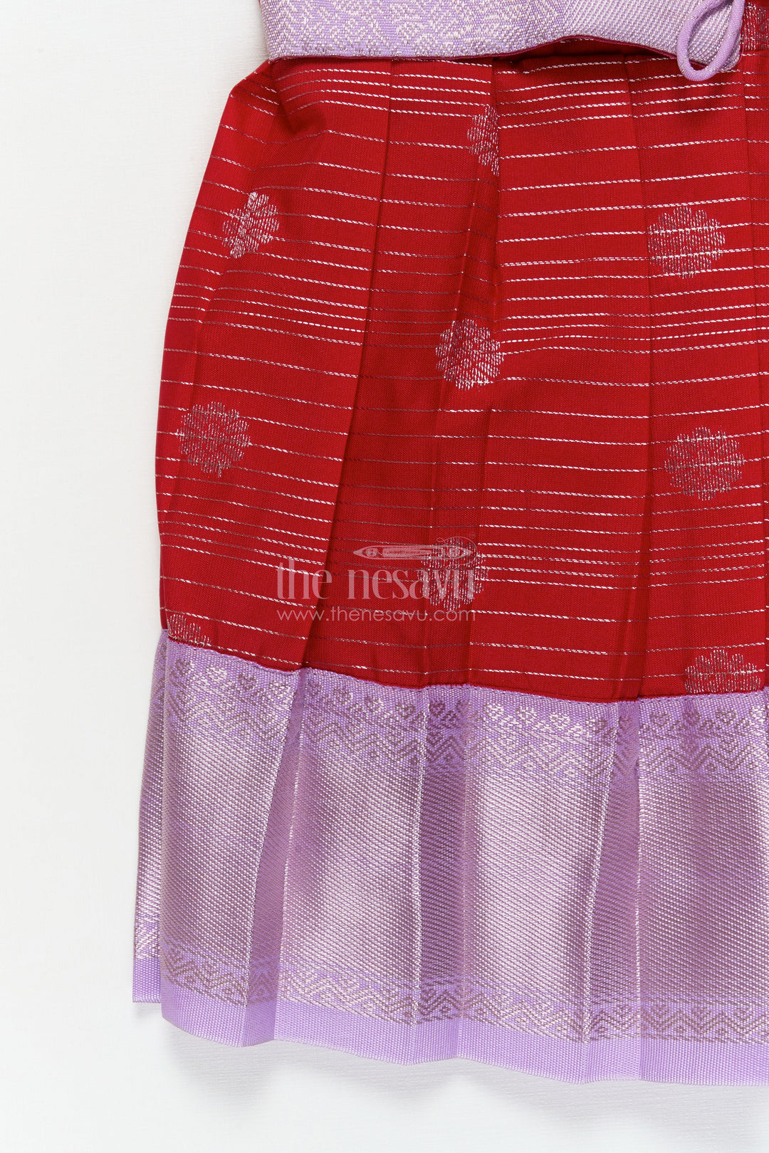 The Nesavu Girls Kanchi Silk Frock Toddler Girl Silk Frock with Dharmavaram Saree Inspired Design for Weddings and Rituals Nesavu Nesavu toddler girl silk frock with Dharmavaram saree style zari borders for weddings and temple visits