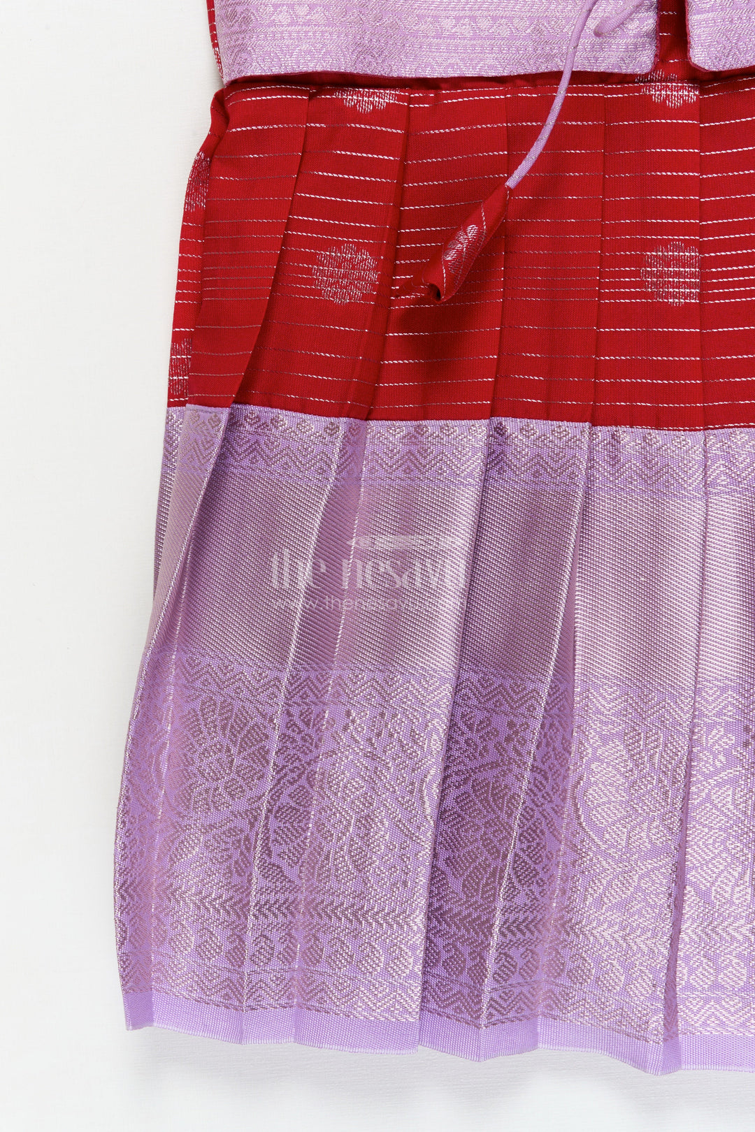 The Nesavu Girls Kanchi Silk Frock Toddler Girl Silk Frock with Dharmavaram Saree Inspired Design for Weddings and Rituals Nesavu Nesavu toddler girl silk frock with Dharmavaram saree style zari borders for weddings and temple visits