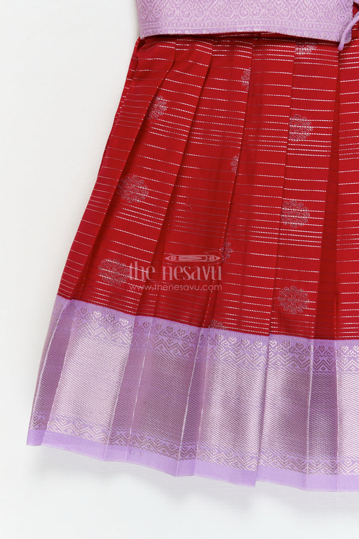 The Nesavu Girls Kanchi Silk Frock Toddler Girl Silk Frock with Dharmavaram Saree Inspired Design for Weddings and Rituals Nesavu Nesavu toddler girl silk frock with Dharmavaram saree style zari borders for weddings and temple visits