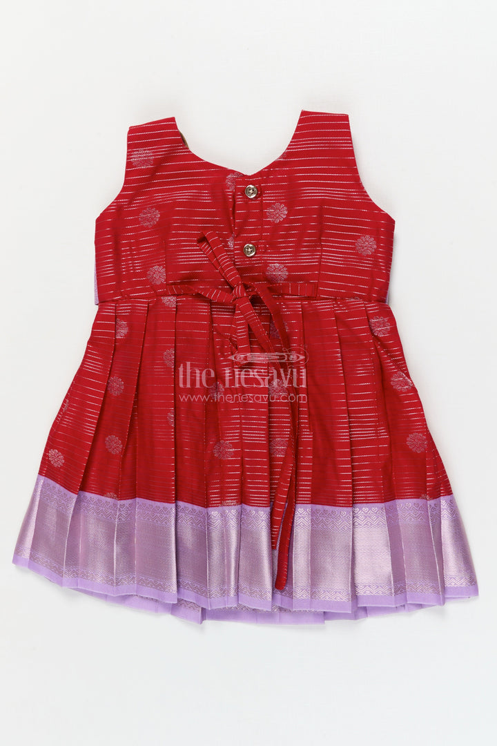 The Nesavu Girls Kanchi Silk Frock Toddler Girl Silk Frock with Dharmavaram Saree Inspired Design for Weddings and Rituals Nesavu Nesavu toddler girl silk frock with Dharmavaram saree style zari borders for weddings and temple visits