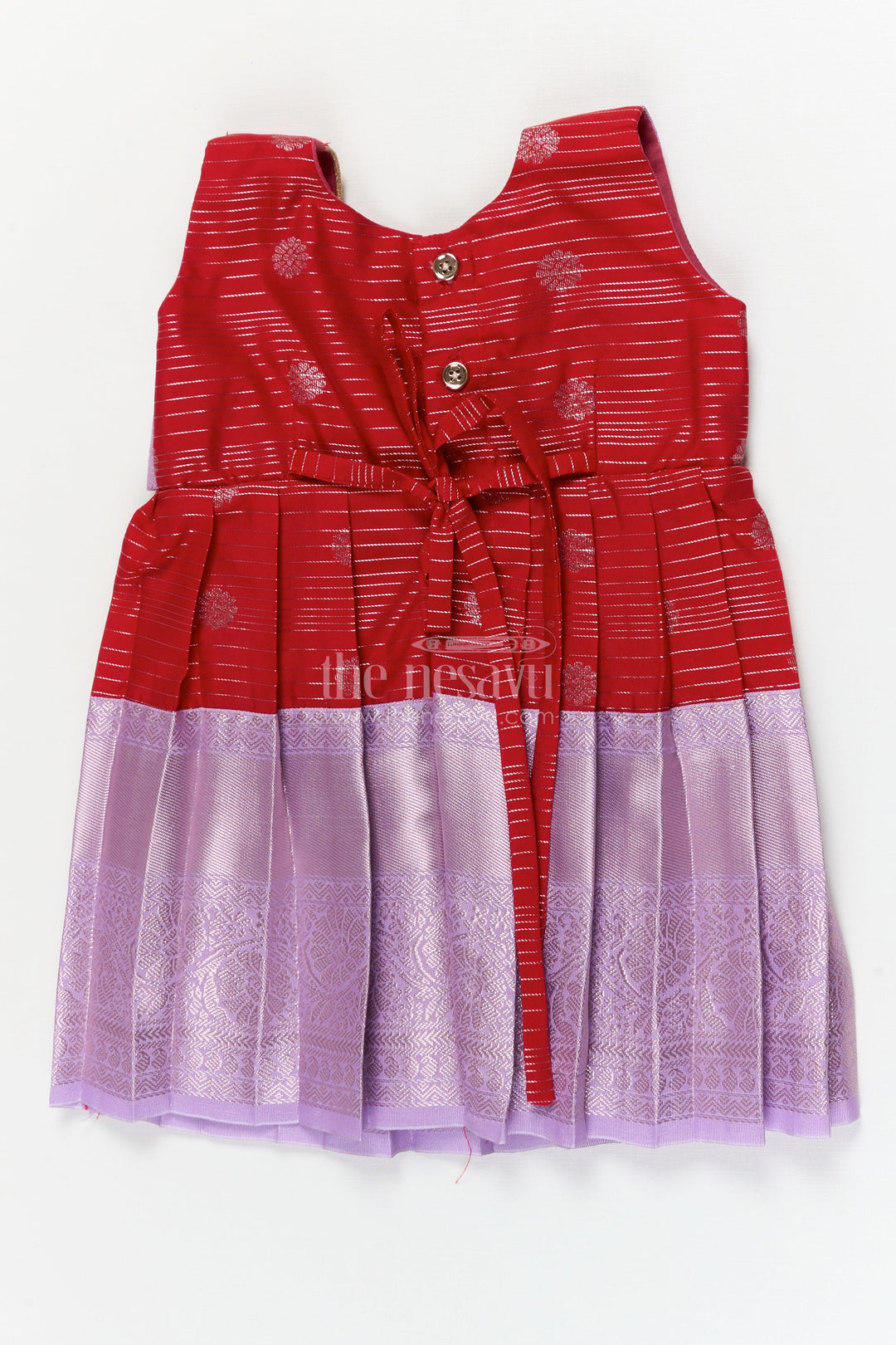 The Nesavu Girls Kanchi Silk Frock Toddler Girl Silk Frock with Dharmavaram Saree Inspired Design for Weddings and Rituals Nesavu Nesavu toddler girl silk frock with Dharmavaram saree style zari borders for weddings and temple visits