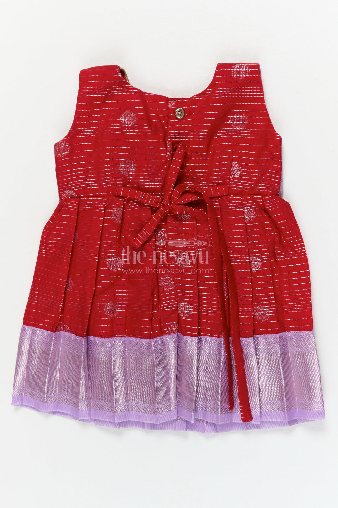 The Nesavu Girls Kanchi Silk Frock Toddler Girl Silk Frock with Dharmavaram Saree Inspired Design for Weddings and Rituals Nesavu Nesavu toddler girl silk frock with Dharmavaram saree style zari borders for weddings and temple visits