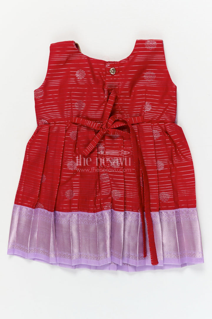 The Nesavu Girls Kanchi Silk Frock Toddler Girl Silk Frock with Dharmavaram Saree Inspired Design for Weddings and Rituals Nesavu Nesavu toddler girl silk frock with Dharmavaram saree style zari borders for weddings and temple visits