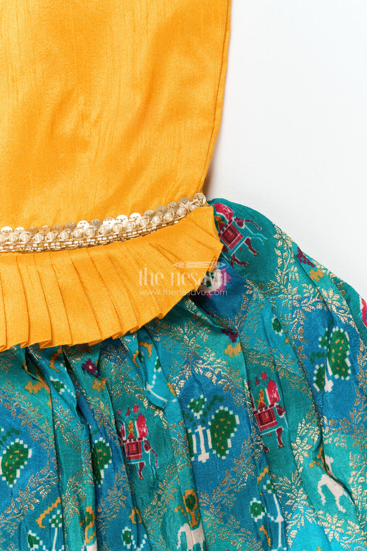 The Nesavu Silk Frock Toddler Girl Silk Frock with Raw Silk Yoke for Temple Visits and Festive Dressing Nesavu Nesavu toddler girl semi silk frock with raw silk yoke for festive occasions and rituals