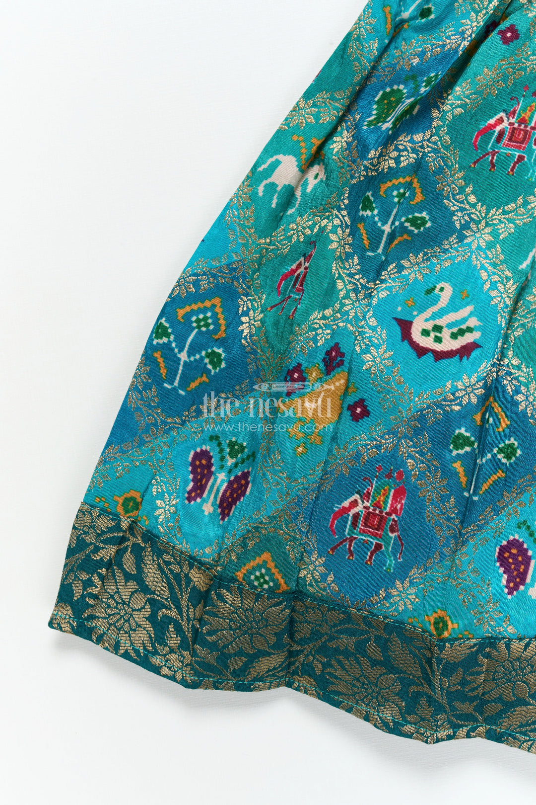 The Nesavu Silk Frock Toddler Girl Silk Frock with Raw Silk Yoke for Temple Visits and Festive Dressing Nesavu Nesavu toddler girl semi silk frock with raw silk yoke for festive occasions and rituals