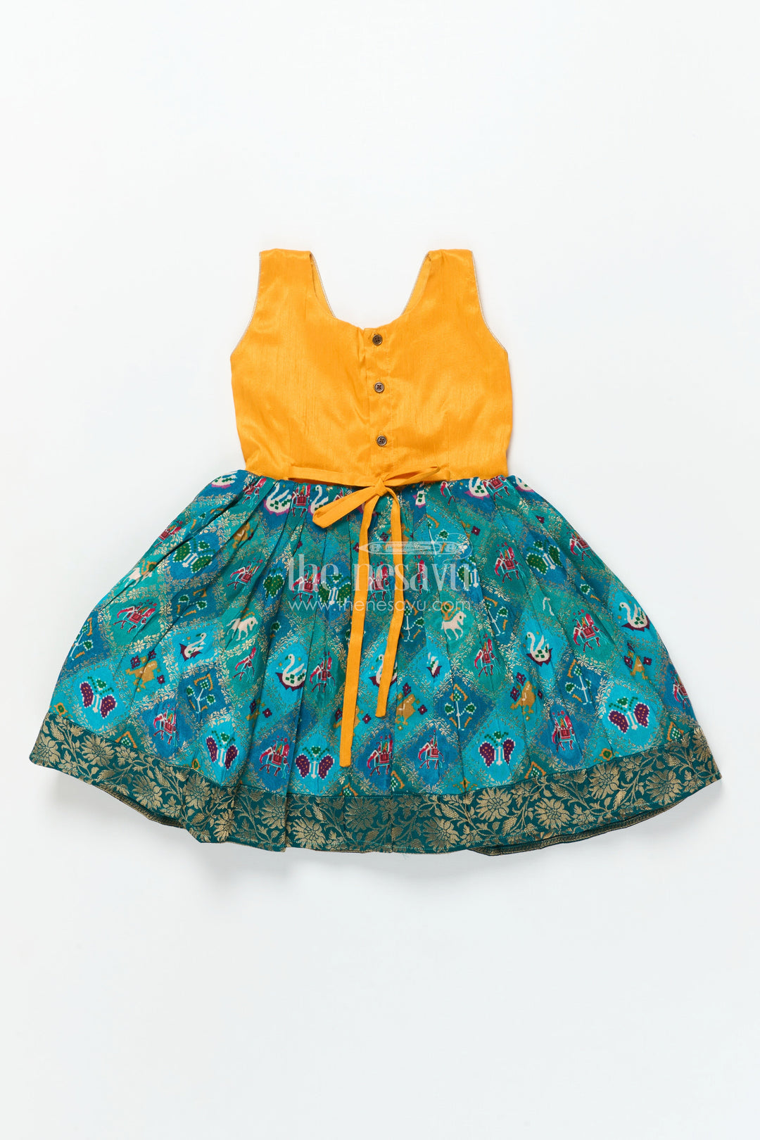 The Nesavu Silk Frock Toddler Girl Silk Frock with Raw Silk Yoke for Temple Visits and Festive Dressing Nesavu Nesavu toddler girl semi silk frock with raw silk yoke for festive occasions and rituals