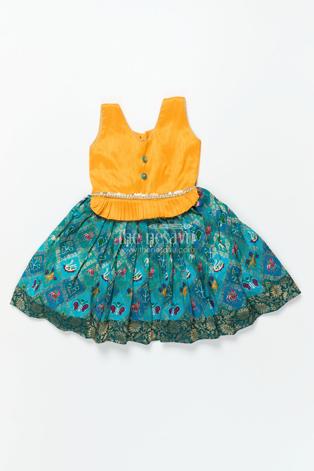 The Nesavu Silk Frock Toddler Girl Silk Frock with Raw Silk Yoke for Temple Visits and Festive Dressing Nesavu Nesavu toddler girl semi silk frock with raw silk yoke for festive occasions and rituals